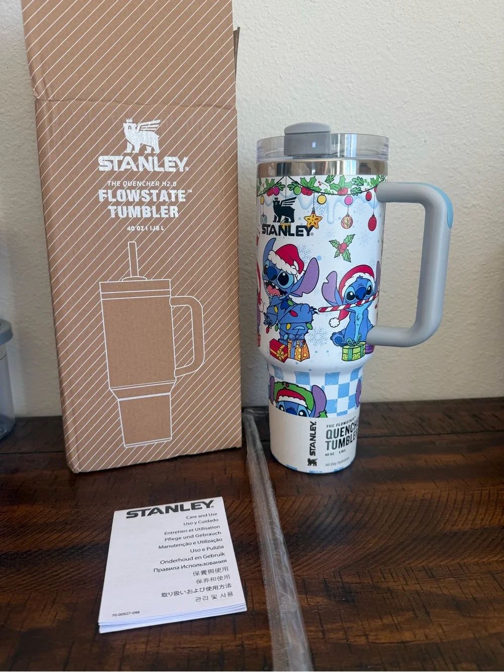 Stanley Holiday Stitch Blue White Travel Tumbler with Handle - Picture 2 of 5